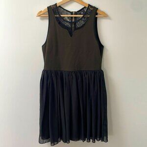 Against Nudity lace tulle pleated skirt dress sleeveless, olive green size S/M/L